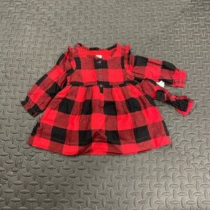 GAP Baby Red and Black Plaid Dress, Bloomer & Headband Set